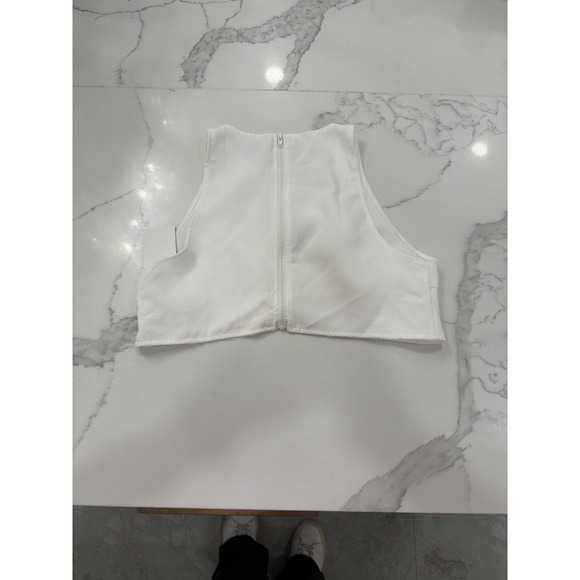 Milumia Tank Top Womens Small White High Neck Cropped Zip Back Stretch - Picture 13 of 14